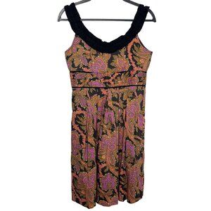 London Times Black Pink Paisley Dress Boho Retro Size 8